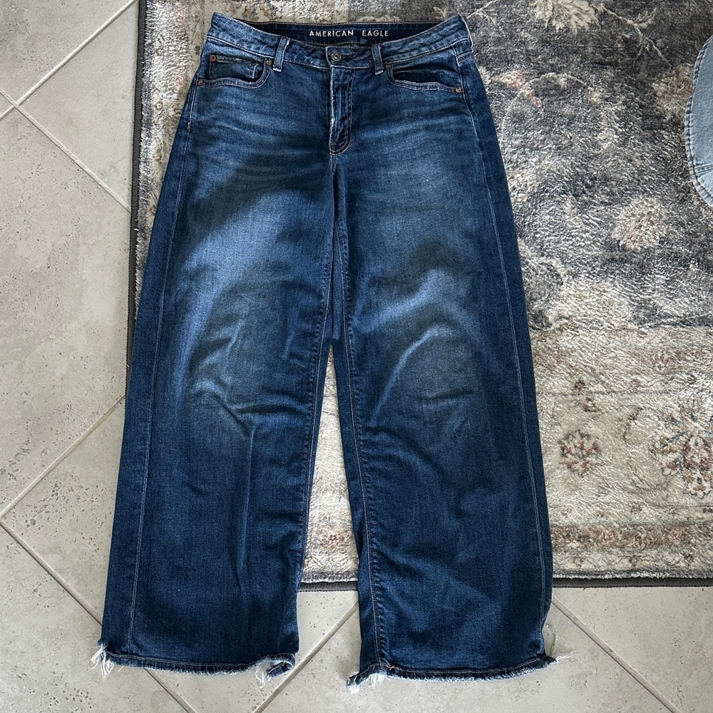 American Eagle Low-Rise Baggy Wide-Leg Size 4 Short Dark Blue Jeans